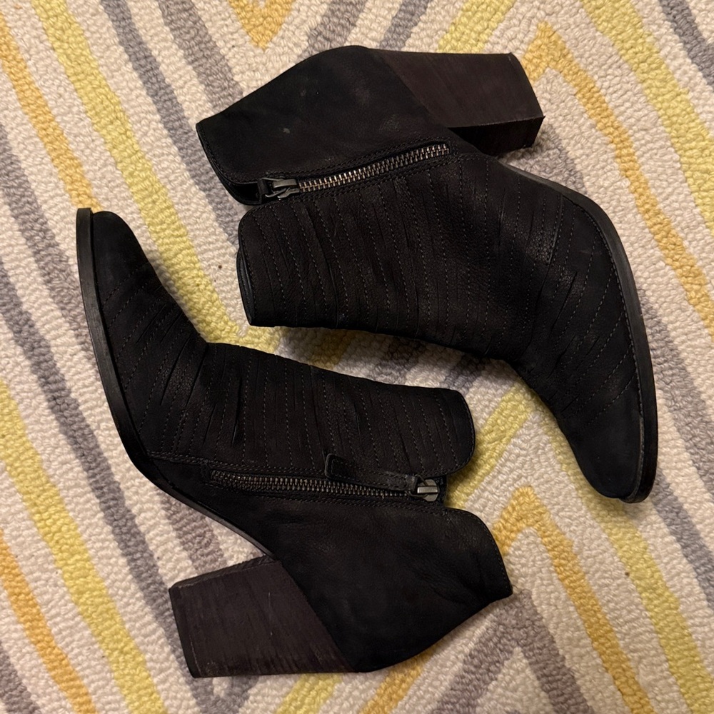PAUL GREEN Malibu Sliced Zip black leather heeled booties womans size 6.5‎